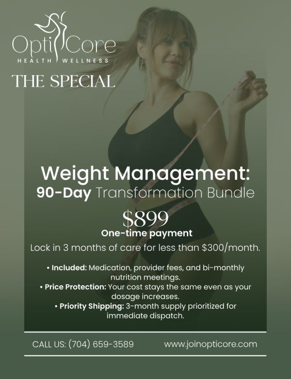 The Cognitive Optimization Weight Management Program at OptiCore Health & Wellness combines personalized strategies to improve both mental and physical well-being. By focusing on cognitive techniques alongside nutrition and lifestyle changes, this program helps clients achieve sustainable weight loss while enhancing overall mental clarity and emotional health. For more information, contact us or request an appointment online. We are conveniently located at 6640 Wilkinson Blvd, Suite 450, Belmont, NC 28012.