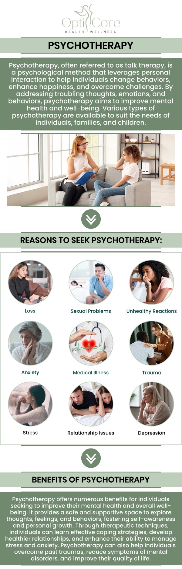 Psychotherapy and counseling can help individuals explore emotional concerns, recognize unhelpful patterns, strengthen coping skills, and navigate life challenges with greater confidence. At OptiCore Health and Wellness, Nimrode N. Aridou, PMHNP-BC, MSN, BSN, RN, supports personalized mental health care using evidence-based therapeutic approaches tailored to each person’s symptoms, experiences, and wellness goals. For more information, contact us or request an appointment online. We are conveniently located at 6640 Wilkinson Blvd, Suite 450, Belmont, NC 28012.